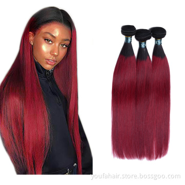 Free Sample Brazilian Human Hair Ombre Color 1b/burg Wine Red Burgundy Hair Bundles Virgin Raw Cuticle Aligned Hair with Closure